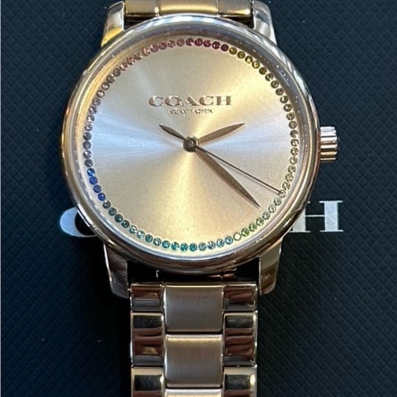 Coach Grand RoseGold Tone Watch With 36mm Face With Row of Multicolored … - Picture 2 of 7